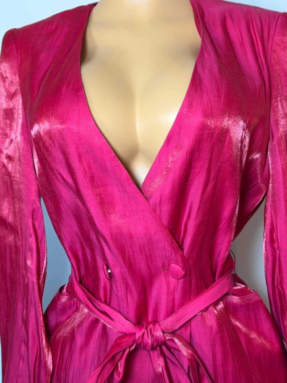 Zara Hot Pink Satin Satin-Effect Belted Blazer - Picture 3 of 5